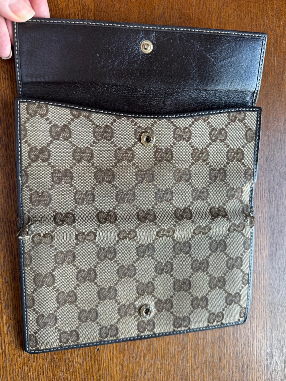 Gucci Vintage GG Monogram Brown/Tan Leather/Canvas Continental Wallet w/COA - Picture 13 of 16